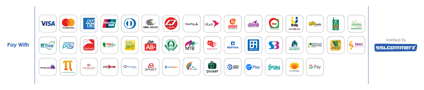 Payment channels accepted through SSLCommerz — cards, mobile banking, internet banking and e-wallets